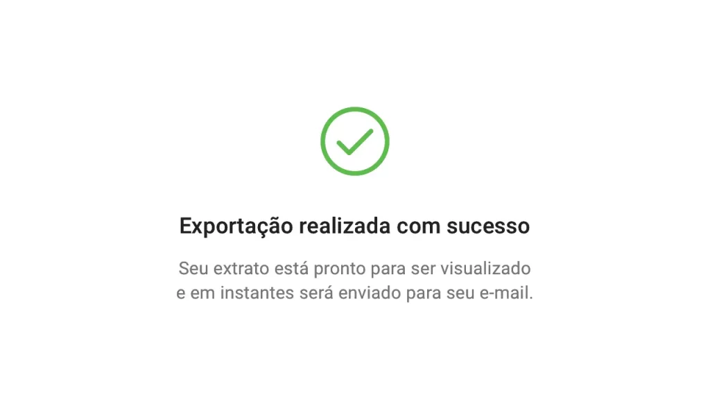 Confirmação de exportação de extrato em aplicativo de banco, útil como comprovante financeiro para entrar no Chile.